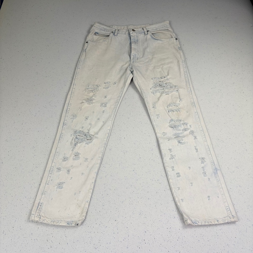 Wrangler Distressed Light Wash Straight Leg Jeans Frayed Y2Kโ Men's 36x32 VTG